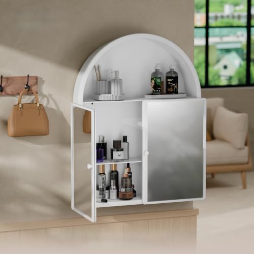 Image of iSTAR Wall Mounted Storage Mirror Cabinet, Bathroom Wall Mirror with Storage Shelf Mirror with Hidden Cabinet Organizer | Modern Wall Mounted for Bathroom, Bedroom, Washbasin (White)