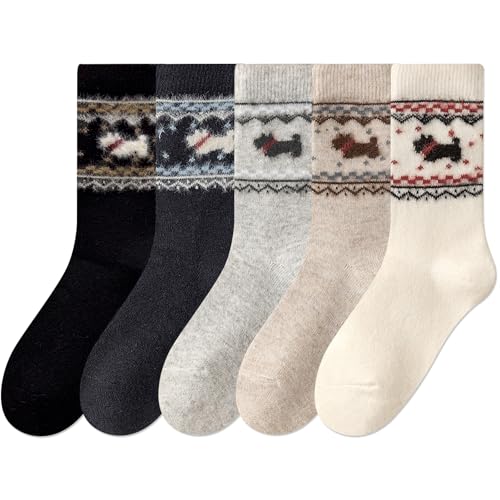 Image of IIG 5 Pairs Women's Vintage Style Thick Wool Warm Winter Crew Socks