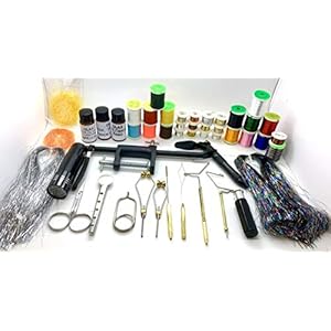 Olympian Kit de Montage de Mouches, Étau, Torche, Colle, Thread, Tinsel, Bobine, Ciseaux, Pince