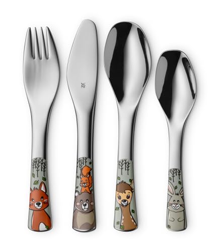 WMF Animales del Bosque - Cubertería para Niños 4 Piezas, Tenedor, Cuchillo de Mesa, Cuchara y Cuchara Pequeña, Acero Inoxidable Cromargan WMF Kids Infantil