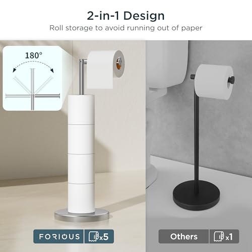 Forious Toilet Paper Holder Stand, Brushed Nickel Toilet Paper Holder Free Standing, [2.9Lb Weighted Base] Stand Up Toilet Paper Holder For Bathroom, 304 Stainless Steel Roll Tissue Holder Stand thumb #1
