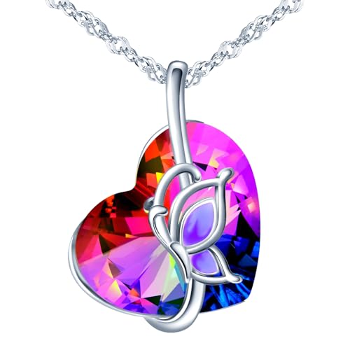 Bijoux cadeau pour maman collier coeur d'amour en argent et cristal violet