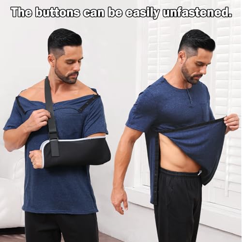 Men’s Post Shoulder Surgery Recovery Shirt Tear Away Short Sleeve Rotator Cuff Full Side Snap Adaptive Chemo Clothing2