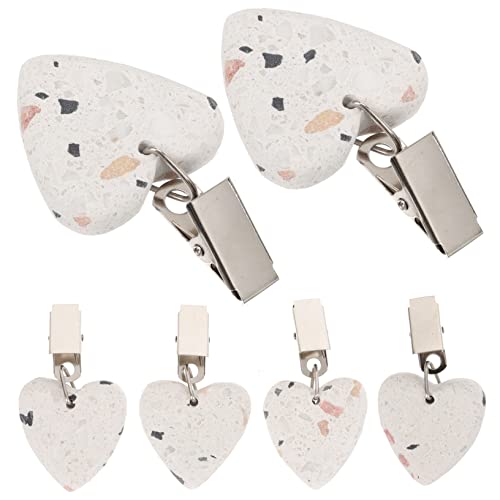 OUNONA 6pcs Heart Shape Stone Pendant Tablecloth Weights Metal Clip Windproof Tablecloth Weights Sturdy