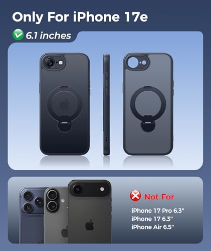 Image of FNTCASE for iPhone 17e Case: iPhone 16e Phone Case [360 Spin Magnetic Stand] [Compatible with Magsafe] [Screen Protector] Translucent Matte Military Grade Shockproof Protective Phone Cover Black