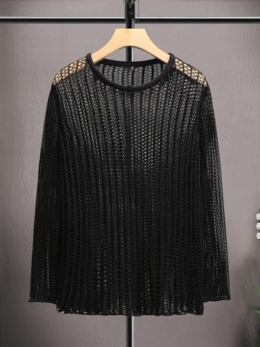 men's pullover sweaters Solid Open Knit Top2