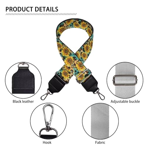 Image of Talayituse Sunflower Butterfly Leopard Print Shoulder Strap Wide Purse Bag Strap Adjustable Replacement Belt Luggage Crossbody Shoulder Bag Strap for Women Girls