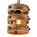 Ymlii Farmhouse Dining Room Light Fixture, Retro Industrial Metal and Wood Chandelier, Rustic Pendant Lights Kitchen Island for Foyer Hallway Bar Restaurant, D 7.9" x H 8.7"