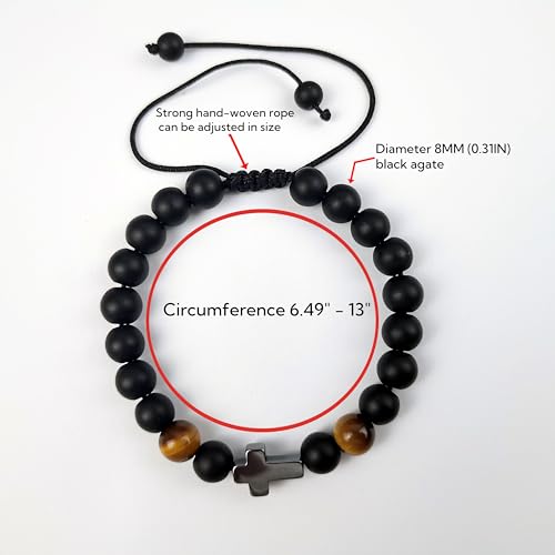 Image of Adjustable Cross Beaded Bracelet for Baptism First Communion-Tigers Eye Omamori Lucky Charm Gift .Feng Shui Bracelet.