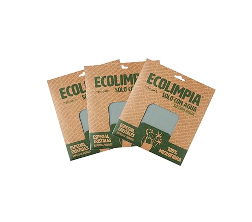 Ecolimpia - Pack de 3 Bayetas de Microfibra para Cristales | Limpieza Solo con Agua | Fabricadas en España | Certificadas OEKOTEX y FSC | Reutilizables y Ecológicas | Sin Rastros ni Pelusas (Verde)