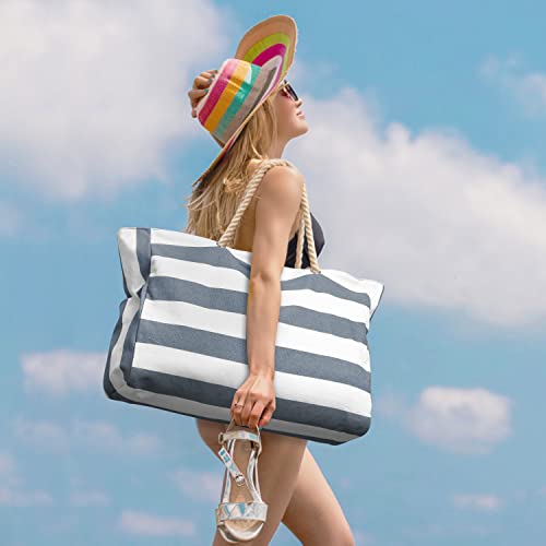 Becokan Beach Bag Large Beach Tote Bag for Women Waterproof Sandproof Swim Pool Bag With Zipper - Image 5