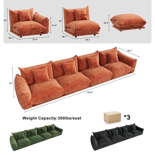 smilesun Modern Minimalist Chenille Modular Sectional Sofa, Oversized Couch and Loveseat Set with Thick Cushions, Upholstered Sofa for Living Room, Bedroom, Office, Apartment(Orange,136" 4-Seater) — view 2