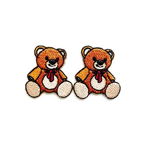 TH Set of 2 Tiny Mini Cute Little Cartoon Bears Doll Patches Sew Iron on Embroidered Applique Badge Sign Patch Clothing Costume Cover