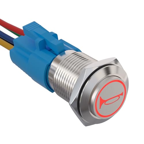 APIELE 16MM Momentan Hupentaste Druckschalter 12V, mit LED wasserdicht Momentary Drucktastenschalter mit vorverdrahtetem Stecker, Auto RV LKW Boot EIN/AUS Taste Schalter(rot)