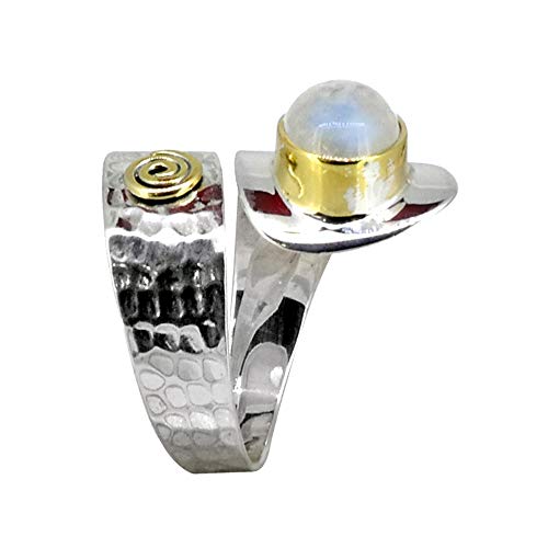 YoTreasure Rainbow Moonstone Ring Solid 925 Sterling Silver With Brass Accents4