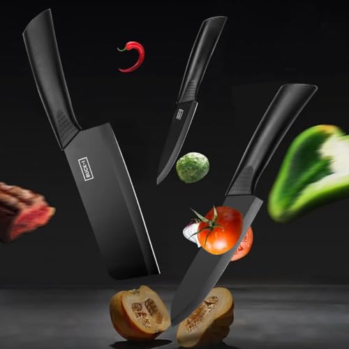 Image of Stainless Steel 3 Pieces Professional Kitchen Knife Set, Meat Knife, Chef's Knife with Non-Slip Handle Sharp Manual Sharpening for Home Kitchen and Restaurant - (Black)