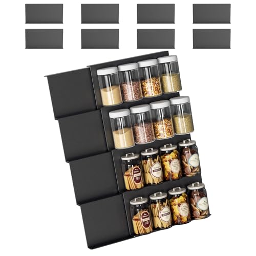 Giznzg Gewürzregal schublade Spice Rack Drawer,Adjustable & Suitable for All Drawers,Spice Rack Drawer Spice Organiser Drawer Kitchen,8 Pieces, 4 Tiers,Drawer Insert Spice Storage,Spice Storage