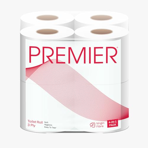 Image of Premier 3 Ply Toilet Tissue Roll (1200 Pulls) | 300 Pulls x 4 Rolls | Biodegradable, Clog Free, Flushable, Easy to Tear | Extra Absorbent Toilet Paper Roll for Home, Office, Bathroom Tissue