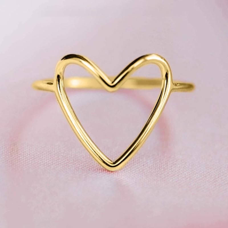 Mnyixsi Gold Initial Rings for Women 925 Sterling Silver Minimalist Heart Finger Rings for Women Wedding Engagement Statement Jewelry High Polish Comfort Fit Band Ring Size 7 - Image 3