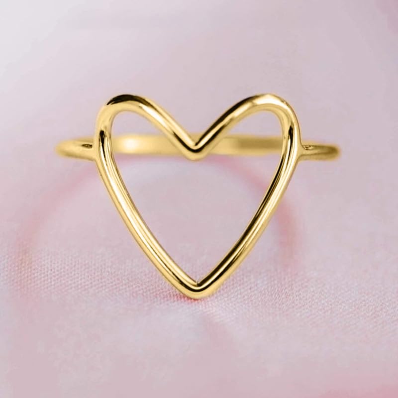 Mnyixsi Gold Initial Rings for Women 925 Sterling Silver Minimalist Heart Finger Rings for Women Wedding Engagement Statement Jewelry High Polish Comfort Fit Band Ring Size 63