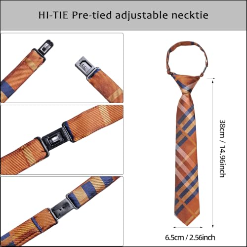 Image of Hi-Tie Boys Tie Pre-Tied Pocket Square Set Adjustable Kids Neckties Age 7-11 Years School UniForm Graduation
