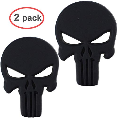 Electrely 2PCS Pegatinas Punisher Calavera 3D Metal Etiqueta Engomada del Coche para Coche o Moto(Negro)