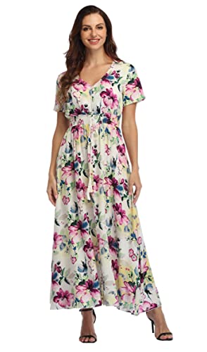 Image of Ferrendo Women's Floral Maxi Dress Button Up Split Flowy Bohemian Party Beach Dresses