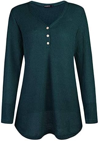 OUGES Women's Long Sleeve Button Loose Casual Blouses Tunic Tops