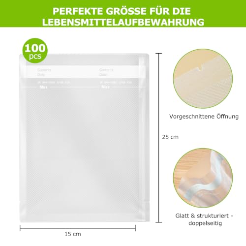 Bonsenkitchen Vakuumierbeutel 15x25cm, 100 Beutel Profi-Folienbeutel – Ansicht 5