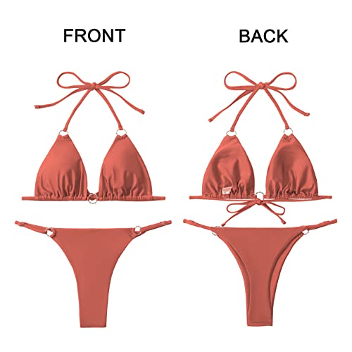 Image of MIKETAI Sexy Bikinis for Women 2 Piece Bikini Spaghetti Strap Swimsuits Solid Color Bathing Swimwear Triangle Bathing Suit