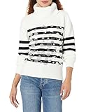 Karl Lagerfeld Paris Damen Streifen Pailletten Top Hemd, Weiches Weiß/Schwarz, Klein