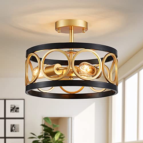 XINGQI 13" Modern Semi Flush Mount Ceiling Light Fixture, Black