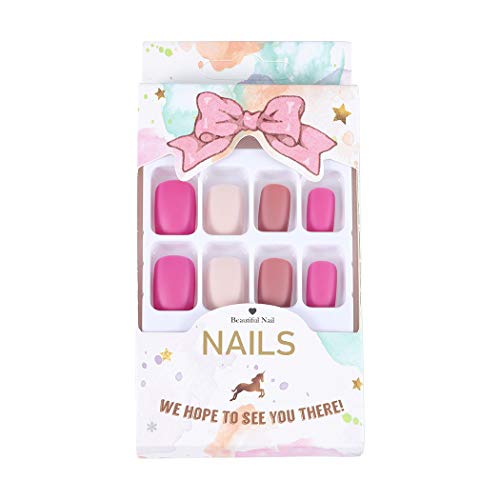 Tgirls 24Pcs Color Matte False Nails Full Cover Short Square Fake Nails Ombre Wedding Party Nail for Women and Girls