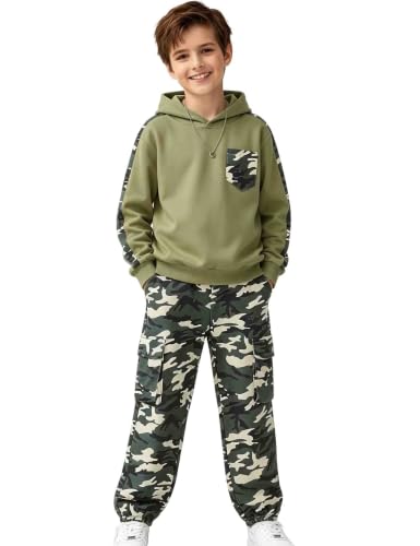 Image of mksodopy Boys Clothes Long Sleeve Hoodie and camouflage cargo pants Boy Outfits for 6-16 Years