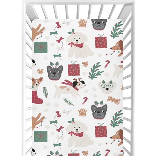 Image of CaTaKu Crib Sheets for Baby Boys Girls Funny Christmas Dogs Fitted Sheets for Mini Crib, Toddler Bed Nursery Mattresses Sheet for Baby, 28 inchx 52 inch