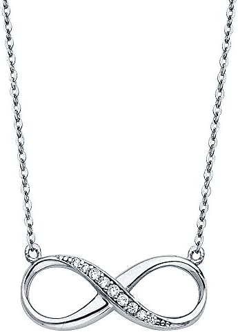 14k Karat White Gold Polished Infinity CZ Cubic Zirconia Necklace - 18"