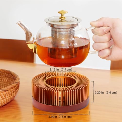 Image of Tea Warmer, Aluminum Alloy & Wood, for Heating Tea Coffee Milk | Pack of 2, Large Teapot Warmer for Indoor & Outdoor, Compatible with Standard Teapots