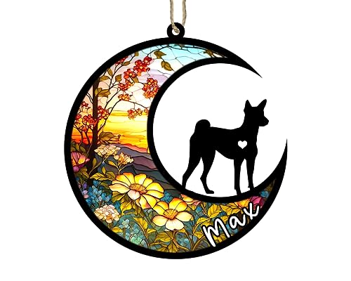 Personalized Basenji Dog Memorial Suncatcher, Basenji Christmas Ornament with Name, Custom Dog Breeds, Pet Loss Stained Glass Light Catcher, Gifts for Dog Lovers Loss of Dog Sympathy Gift