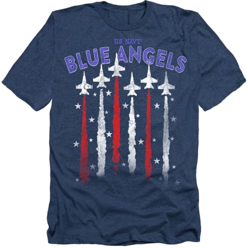 Popfunk Blue Angels Jet Flag Unisex Adult Heather T Shirt Navy Heather X-Large