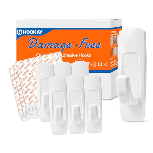 hookay 5lbs Adhesive Wall Hooks, Damage-Free Removable Hanging Hooks for Walls, Heavy...