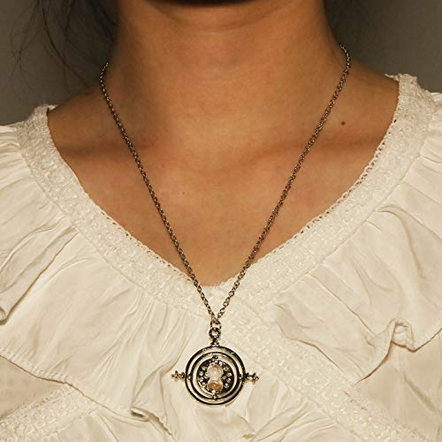 YienDoo ヴィンテージ砂時計ネックレス 砂時計 大きなペンダント 砂時計ペンダント タイムターナーネックレス ジュエリー レディース ガールズ (シルバー)