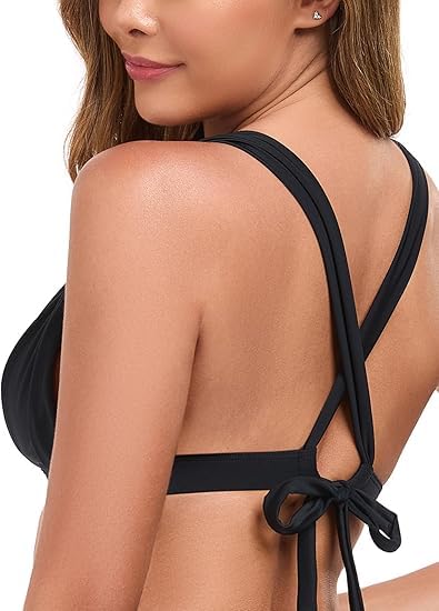 RELLECIGA Top Bikini Mujer Triángulo Sin Aros Lazos Cruzados Copas Fruncidas