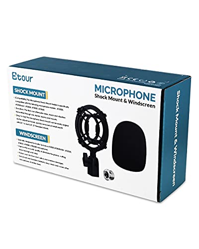 Etour At2020 Microphone Shock Mount With Pop Filter, [Custom Built For At2020 Mic] Anti-Vibration Suspension Shock Mount Holder Clip Compatible With Audio Technica At2020 Line Kit #TOP5