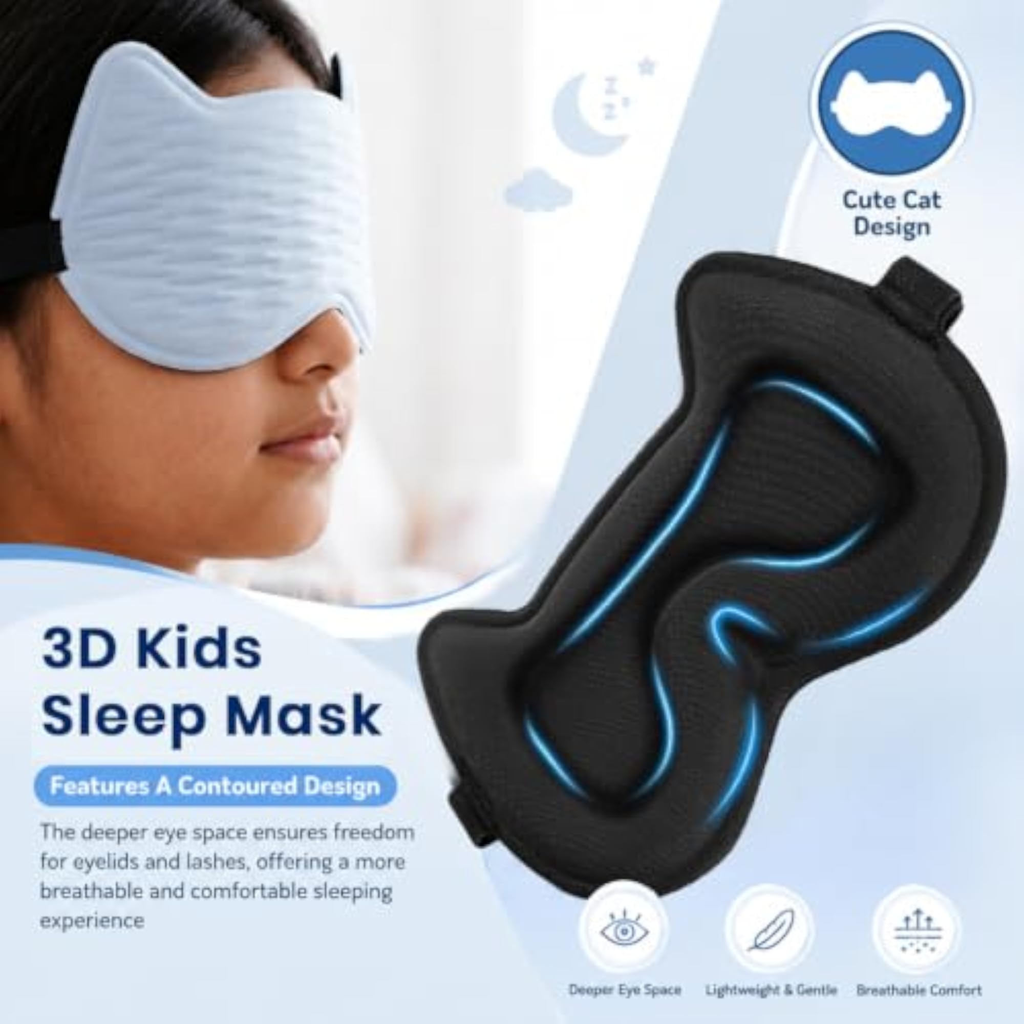Cute Sleeping Eye Mask for Kids, 3D Contoured Design
