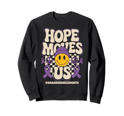 Hope Moves Us Groovy Purple Ribbon SMA Syndrome Awareness Sudadera