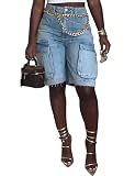 KWSTAIN Blue Jean Shorts Women Summer Stretchy Baggy Denim Cargo Jorts Plus Size with 6 Pockets (Light Blue,XL)