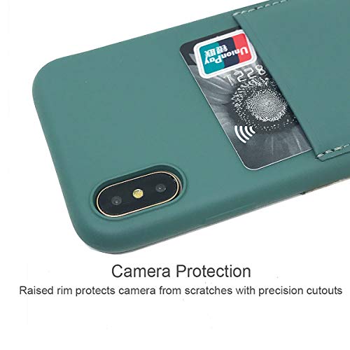 Ultra Slim Liquid Silicone Case Compatible For Iphone Xs/X 10(5.8 Inch) With Card Holder Slot Ultra-Slim Thin Soft Wallet Cover Compatible For Iphone Xs/X/10 With Screen Protector(Pine Green) #TOP3