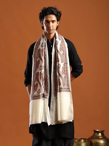 Image of tweedle Men's Pure Wool Sozni Embroidery Jama Shawl |Kashmiri Pashmina Lohi for Gents Size - 40 x 80 Inches