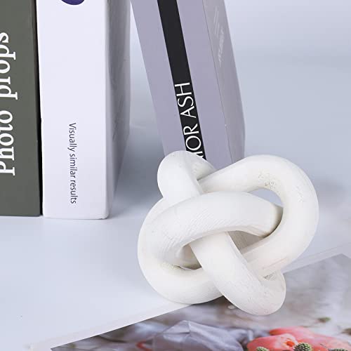 Mrinb Small 3-Link Wood Chain Link Decor, Hand Carved Art Craft Decorative Knot Ornament Rustic Tray Shelf Home Decor Living Room, Farmhouse Coffee Table White, 11 cm/4.3 inches