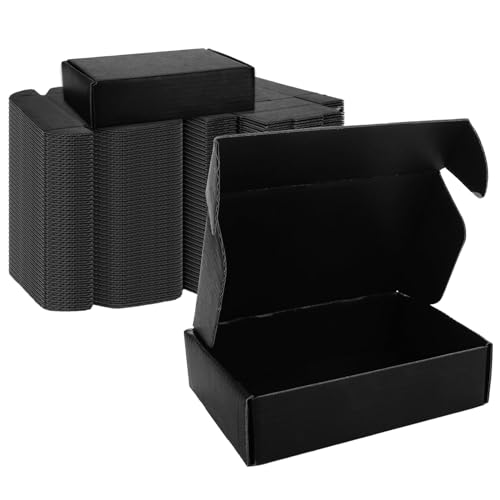 JMIATRY 50 Pack Shipping Boxes, 15x10x4cm (6x4x1.6 inches) Small Cardboard Gift Boxes, Corrugated Cardboard Postal Boxes for Packing, Black